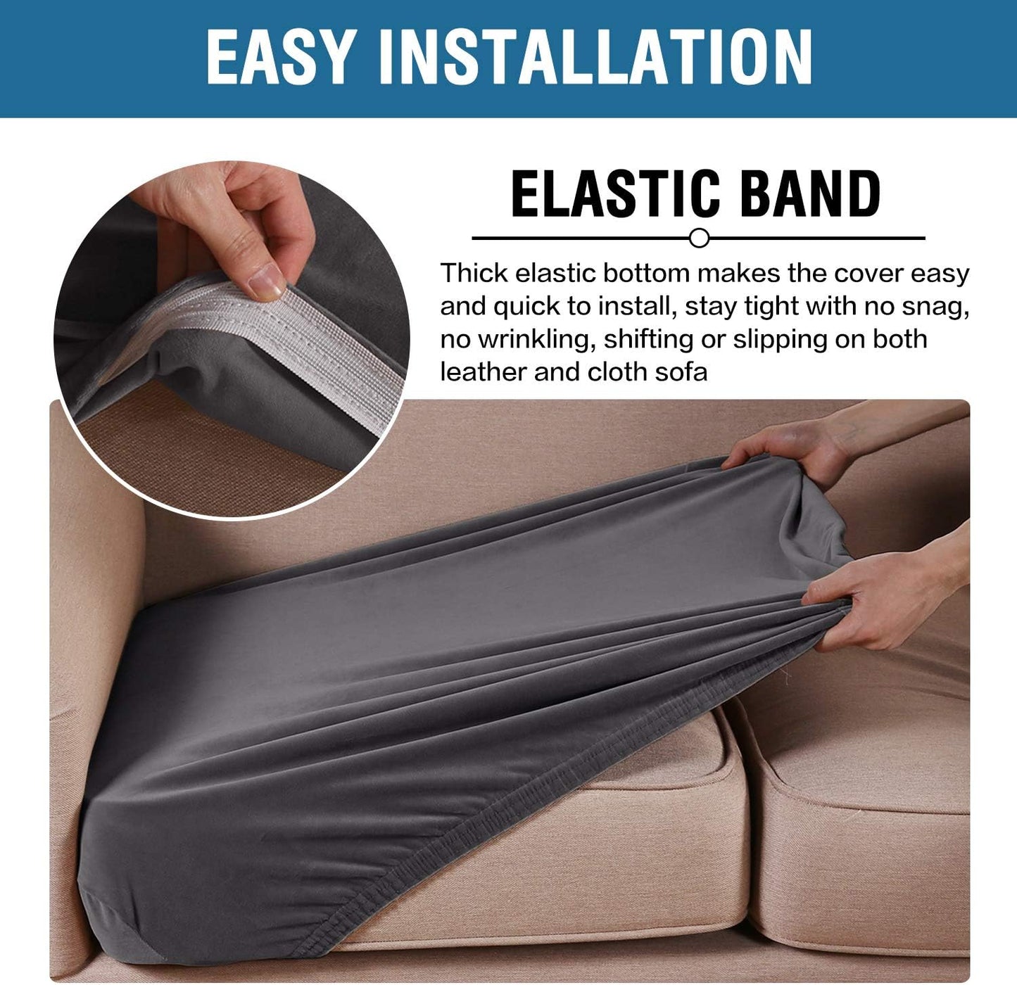 H.VERSAILTEX Velvet Stretch Couch Cushion Cover Plush Cushion Slipcover for Chair Loveseat Sofa Cushion Furniture Protector Seat Cushion Sofa Cover (2 Piece Large Sofa Cushion Covers, Grey)