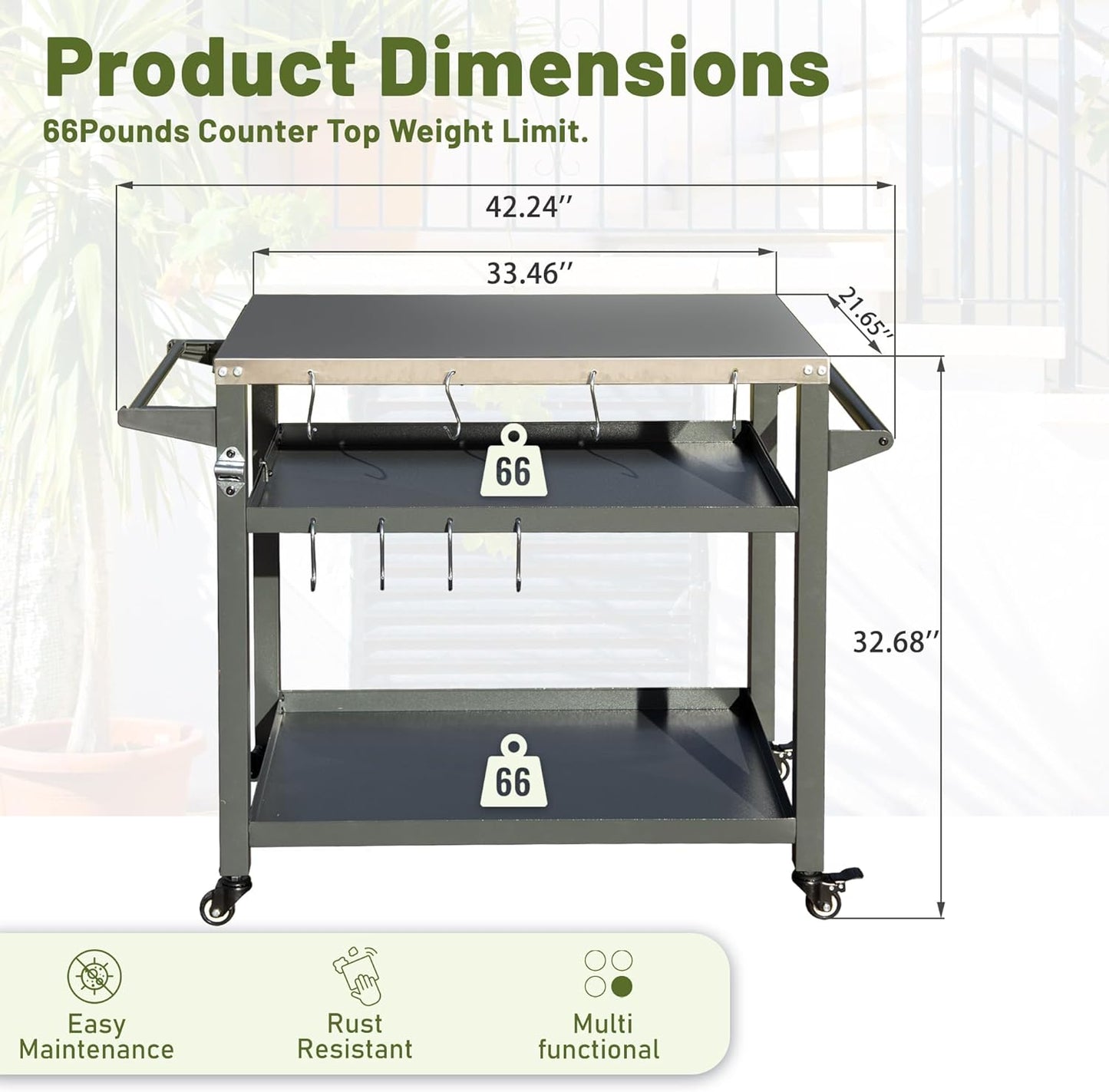 Domi 3-Shelf Outdoor Grill Table, Grill Cart Outdoor with Wheels, Pizza Oven and Food Prep Table, Blackstone with Stainless Steel Tabletop, BBQ Stand for Blackstone Griddle for Outside BBQ