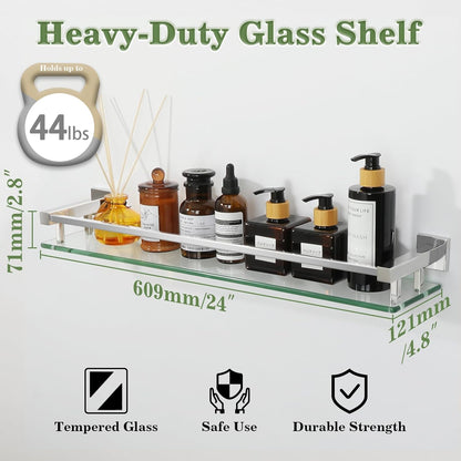 Alise Bathroom Shelf Wall Mounted, Polished Chrome Large Capacity Glass Shelf for Bathroom, 24 inch