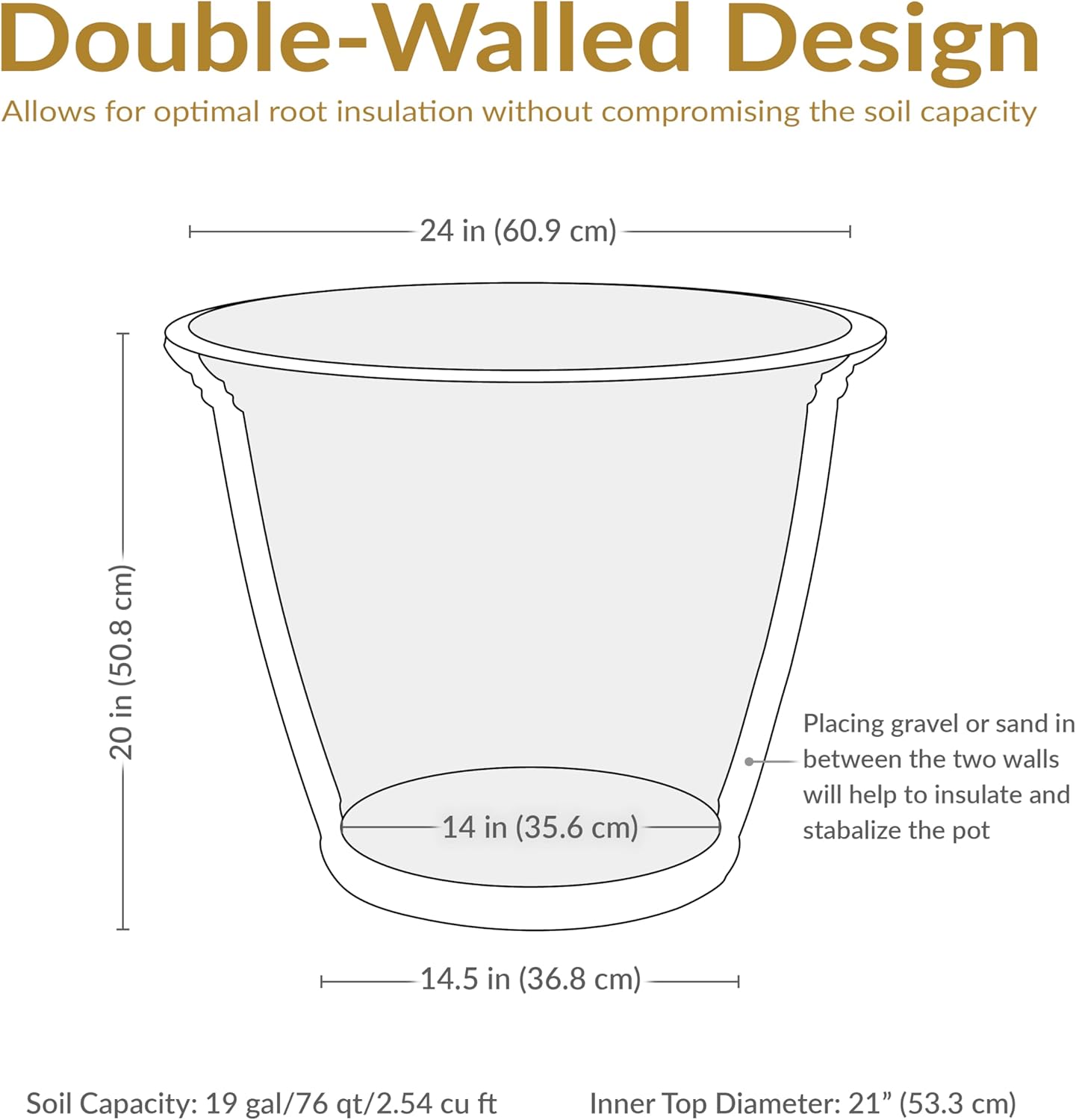 Sunnydaze 24-Inch Anjelica Large Plastic Pot for Plants - Outdoor Polyresin Round Planter with Drillable Drainage Holes - Sable