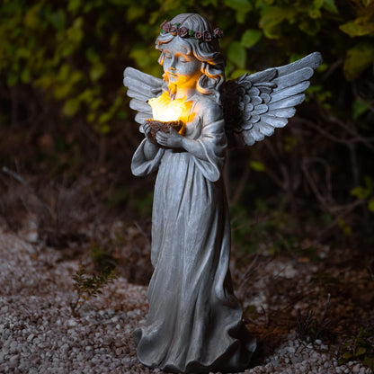 Angel Garden Statue Outdoor Decor, Angel Garden Figurine Hold Dove with Solar Lights Waterproof Resin Yard Art Decoration Lawn Ornament Sculpture for Outside Patio Yard Gift