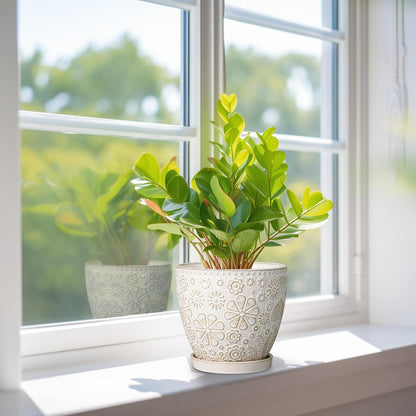 6.9 Inch Plant Pot with Drainage Hole and Saucer Ceramic Planter for Indoor Plant Flower Pot for Orchid Succulents Plants White