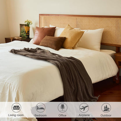 lifein Throw Blanket for Couch, Soft Boho Decor Bed Throw,Cozy Brown Knitted Chenille Small Farmhouse Lightweight Throw for Spring(Brown,50 * 60")