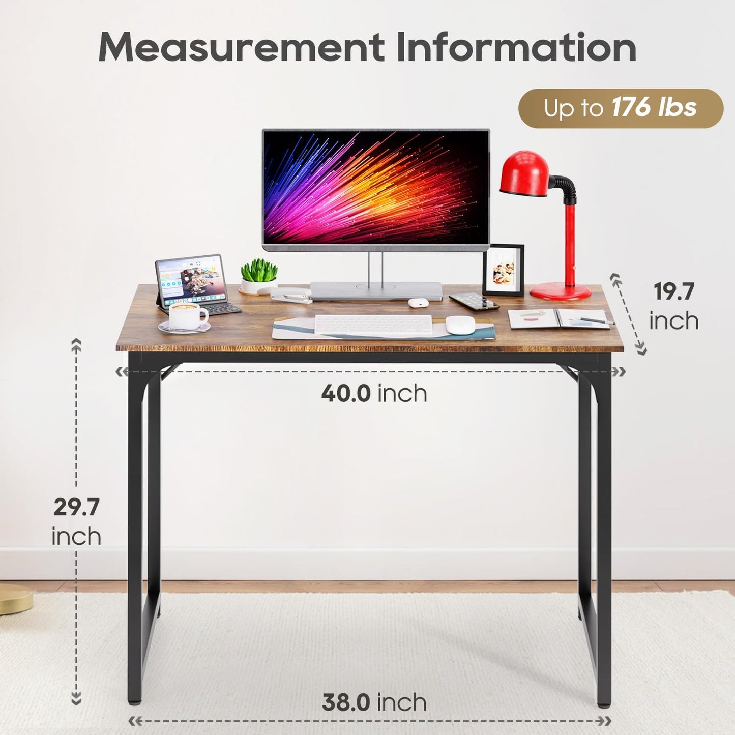 PayLessHere | 39 Inch Computer Desk | Brown | Office Desk with Metal Frame, Adjustable Feet | Water-Resistant, Scratchproof Surface | Sturdy Writing Table for Home Office or Study | Pack of 2