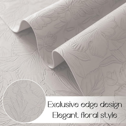 Romanstile Vinyl Placemats Set of 4-12 X 18 Inch - Heat Resistant Non-Slip Embossed Floral Place Mats 100% Waterproof Oilproof Wipeable Faux Leather Table Mats for Kitchen/Dining/Party, LightGrey