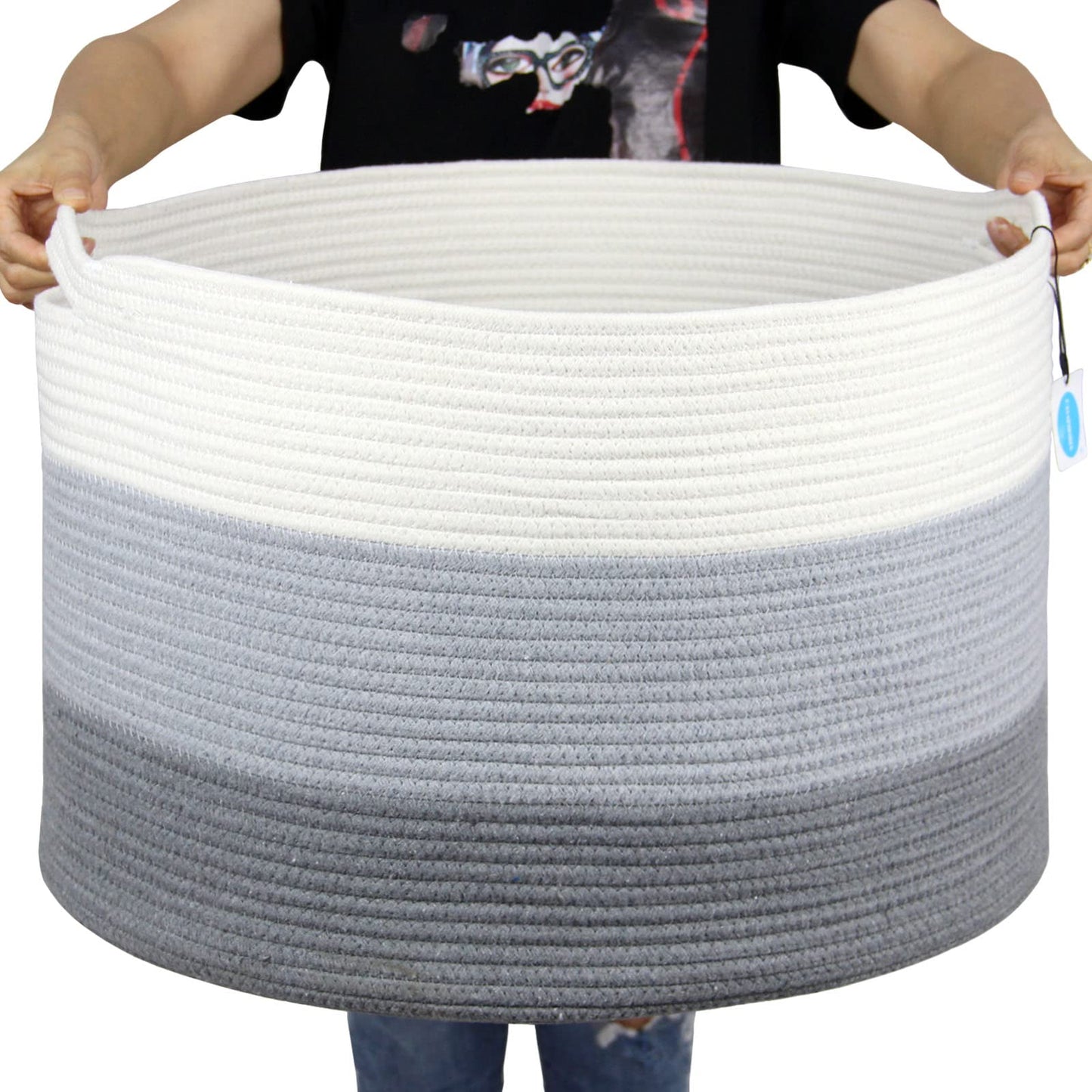 Casaphoria XXXLarge Cotton Rope Basket for Living Room - Woven Storage Basket with Handle for