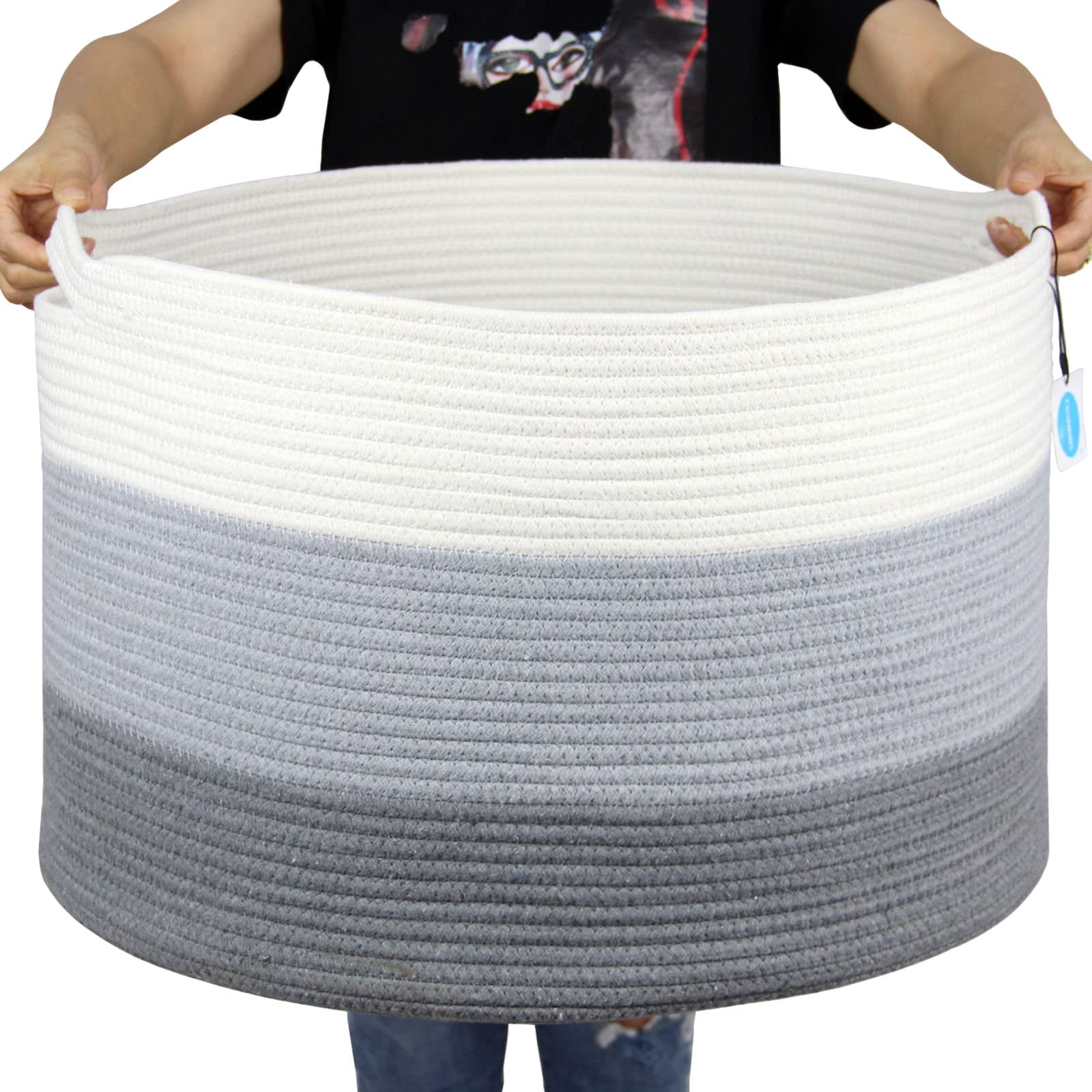 Casaphoria XXXLarge Cotton Rope Basket for Living Room - Woven Storage Basket with Handle for
