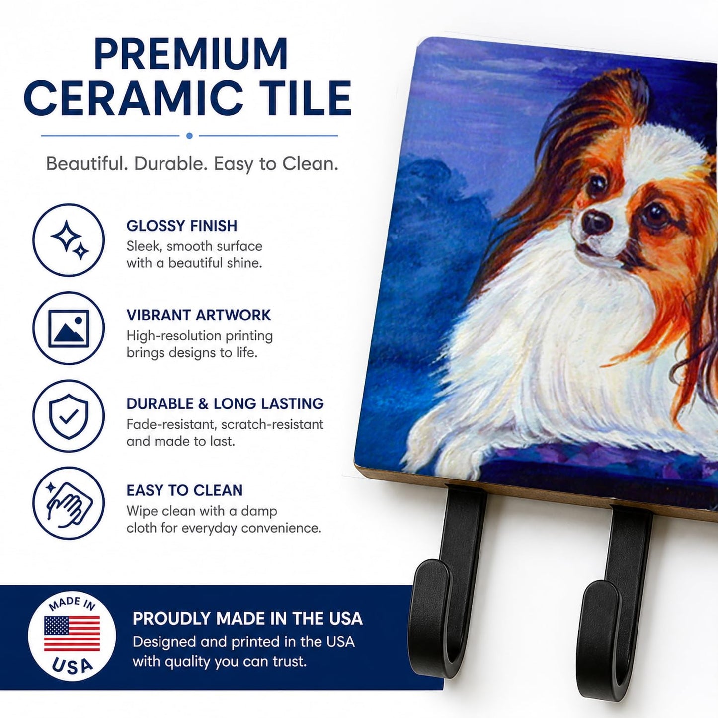 Caroline's Treasures 7127TH68 Papillon Leash or Key Holder, Wall Hooks, Key Hooks Holder, Coat Rack