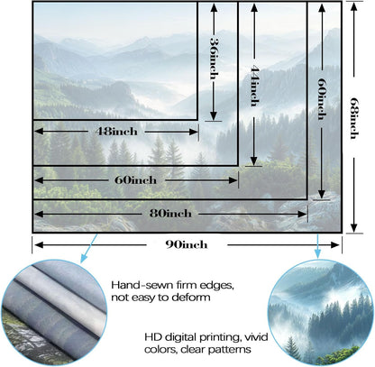 AMM Nature Forest Mountain Tapestry Green Misty Pine Tree Tapestry for Bedroom Aesthetic Foggy Woodlands Sky Landscape Tapestries Wall Hanging for Living Room Dorm 90 x 68 Inch