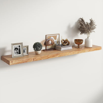 RICHFOCUS Elm Floating Shelves for Wall - 55" W x 9.3" D Rustic Solid Wood Shelves with Invisible Bracket, Wall-Mounted for Living Room, Bedroom, Kitchen Storage & Display, Set of 1, Natural
