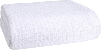 Elvana Home 100% Cotton Bed Blanket, Breathable Bed Blanket Twin Size, Cotton Thermal Blankets Twin, Perfect for Layering Any Bed for All Season, White