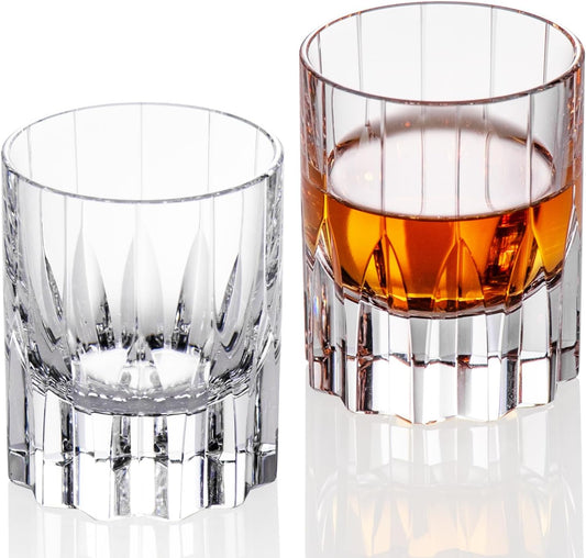 KAMMAK Crystal Whiskey Glasses Set of 2, Handcrafted 2.03oz Old Fashioned Glasses Stemless, Luxury