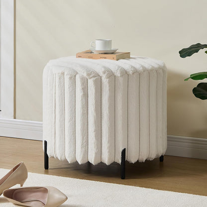 Furniliving Modern Round Ottoman, Large Size Bedroom Ottoman Footstool Round Ottomans Stool for Living Room, Bedroom, Makeup Room, Beige, Faux Fur