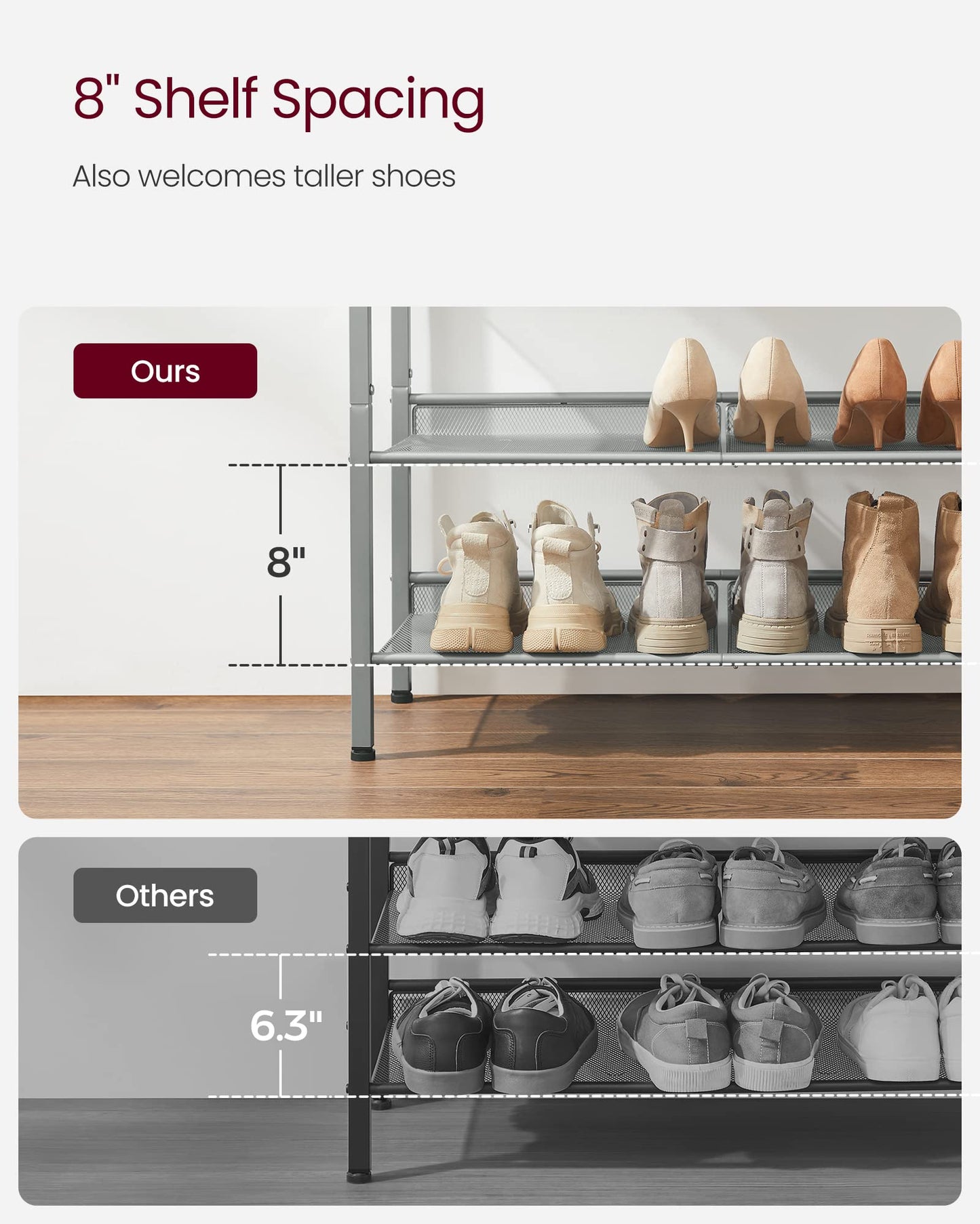 VASAGLE Shoe Rack for Entryway, Freestanding, Adjustable, Industrial