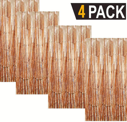 GOER 3.2 ft x 8.2 ft Metallic Tinsel Foil Fringe Curtains Party Photo Backdrop Party Streamers for Birthday,Graduation,New Year Eve Decorations Wedding Decor (4 Packs,Champagne Gold)