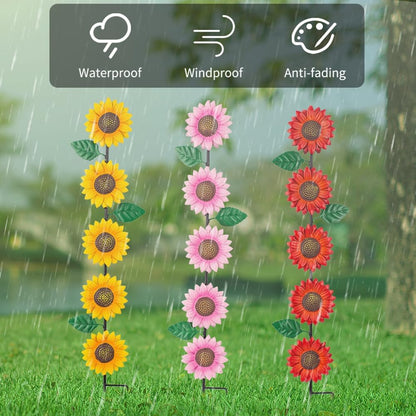 3 Pack Sunflowers Garden Stakes Decor,Metal Yard Art Decorative Garden Stakes,Metal Flowers Spring Garden Decor for Outside,Landscape,Patio(22.6 * 4.7IN)