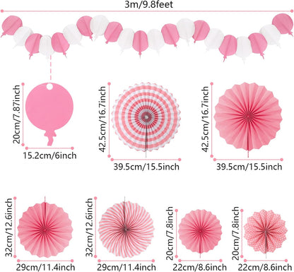 Party Decorations, Pink Papar Fans Pompoms Garlands for Women Girls Mothers Day Bachelorette Wedding Birthday Baby Showers Valentine's Day Party Decorations