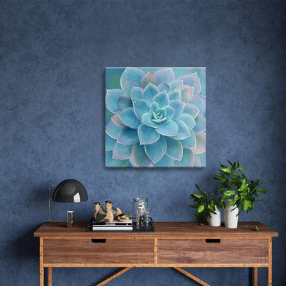 Wall Decor for Bedroom Canvas Artwork Blue-Green Succulents Prints Pictures Wall Art for Living Room Hanging Plants for Bedroom Decor Modern Popular Wall Decorations Blue-Green Flower Size 20x20