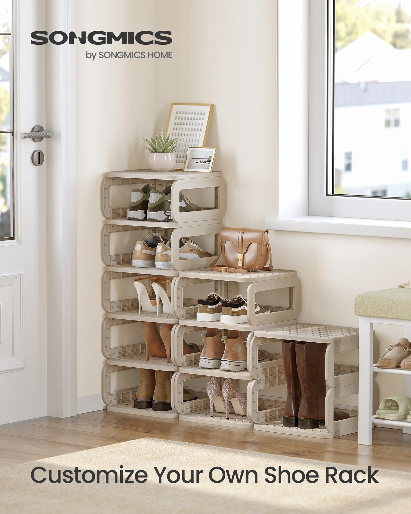 SONGMICS Shoe Rack, Shoe Organizer, 12 Shelves, Shoe Storage, Narrow Shoe Shelf, Open Shelf for