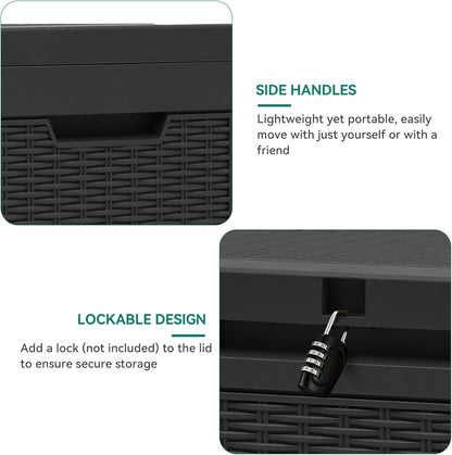 YITAHOME 60 Gallon Resin Deck Box, Weather Resistant Outdoor Rattan Storage Box, Lockable Indoor Outdoor Storage for Supplies and Essentials, Black