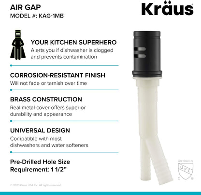 KRAUS Dishwasher Air Gap in Matte Black, KAG-1MB
