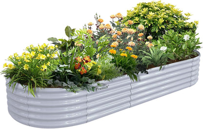 1 Pack 8x3x1.5FT Galvanized Raised Garden Bed Kit Oval Metal Ground Planter Box Outdoor Bottomless Planter Raised Beds for Vegetables Flowers Herbs Fruits, Gray