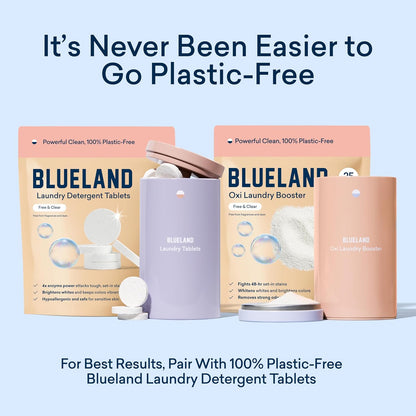 BLUELAND Oxi Laundry Booster Powder with Tin, Starter Set, Fragrance Free & Clear, 25 Loads, 17.6 oz, Plastic-Free, Eco Friendly, Oxy Cleaner, Stain Remover