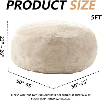 5FT，Big Bean Bag Chairs for Adults，Large beanbag with Filler Included，Memory Foam Material，Easy to Clean and Washable Corduroy Fabric，Suitable for Living Room and Bedroom (Apricot, 5 Foot)