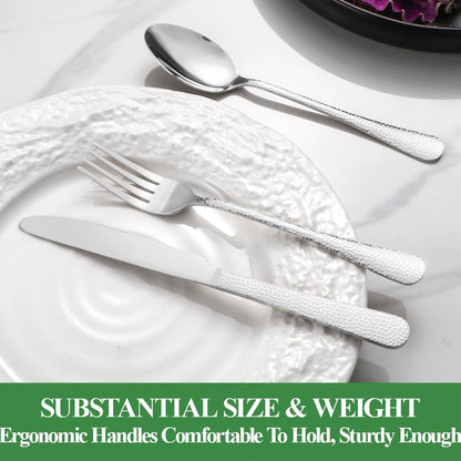 20 Pcs Silverware Set for 4 with Hammered Design, Food Grade Stainless Steel Flatware Set, Eating Utensils Sets Include Fork/Knife/Spoon, Reusable Cutlery Set, Dishwasher Safe