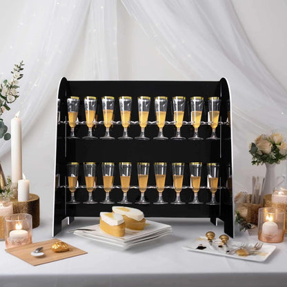 Tableclothsfactory Black Mirror Finish 2-Tier Wine Glass Stemware Rack, 18 Champagne Flute Holder Foam Board Stand - 25"