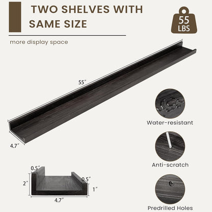 Floating Shelves for Wall, Picture Ledge Shelf 55 Inch Solid Wood Set of 2, Rustic Wall Shelves with Lip, Kids Bookshelf, Photo & Picture Live Edge Floating Shelves for Bedroom, Living Room, Kitchen