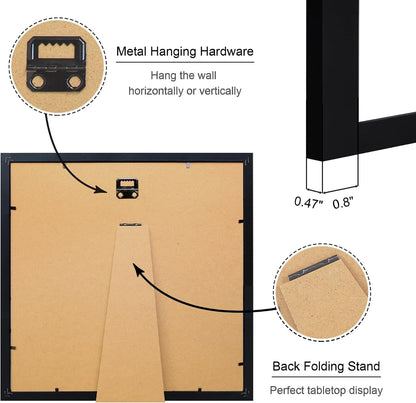 12x12 Picture Frame Set of 4, 12 x 12 Wood Photo Frames with Mat for 10x10 or 30x30cm Diamond Painting Art, Wooden Frame with Real Glass Cover for Wall and Tabletop Display,Black