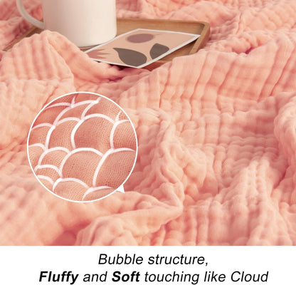 EMME Cotton Blanket Queen Size for Bed Soft Large Muslin Bed Blankets 90"x90" Lightweight Breathable All Season Gauze Blanket, Pink
