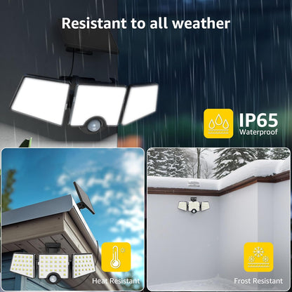 Lepro Solar Lights for Outside, WL5000 Motion Activated Security Lights, Separate Solar Panel, 3 Adjustable Head 270° Wide Lighting Angle, IP65 Waterproof Wall Lamp for Porch Yard Garage