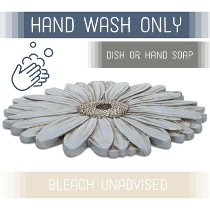 NAT & Jules Gerbera Daisy Flower Shaped Dimensional Indoor Outdoor 12 inch Cast Resin Decorative Garden Stepping Stone, Patio, Walkway Sculpture Yard Art, Stone Grey