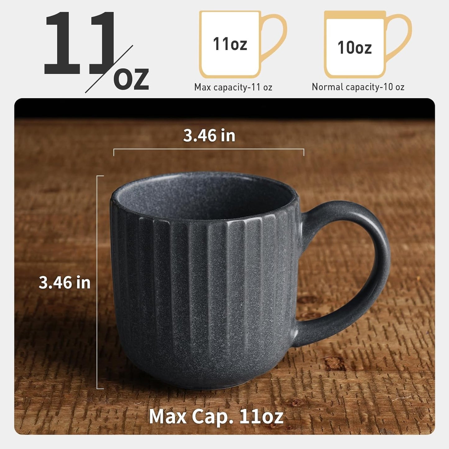 famiware Coffee Mugs Set of 4, Starlight 11 oz Mug Cup Set with Handle for Coffee, Tea, Cocoa, Milk - Ceramic Stoneware Mug Set, Matte Black Grey