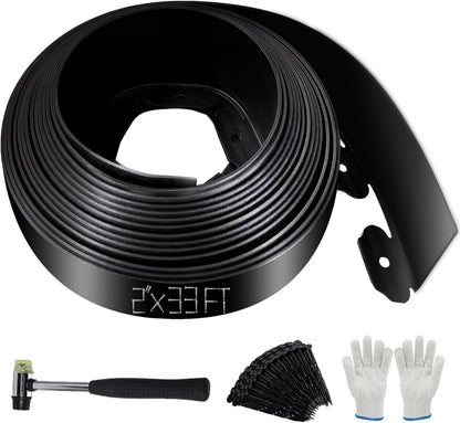 No Dig Landscape Edging 2" x 33FT Kit, Plastic Edging for Landscaping with 100 Spikes, for Garden, Lawn, Flower Beds and Yard, Black