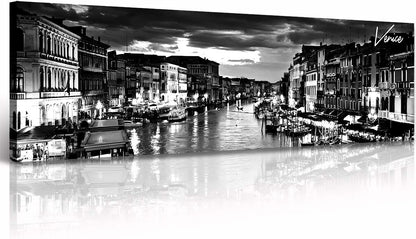 DJSYLIFE Venice Skyline Wall Art Black and White Italy Cityscape Canvas Print Painting Buildings Grand Canal Landscape Pictures Modern Artwork for Man Room Office Living Room Decoration 13.8"x47.3"