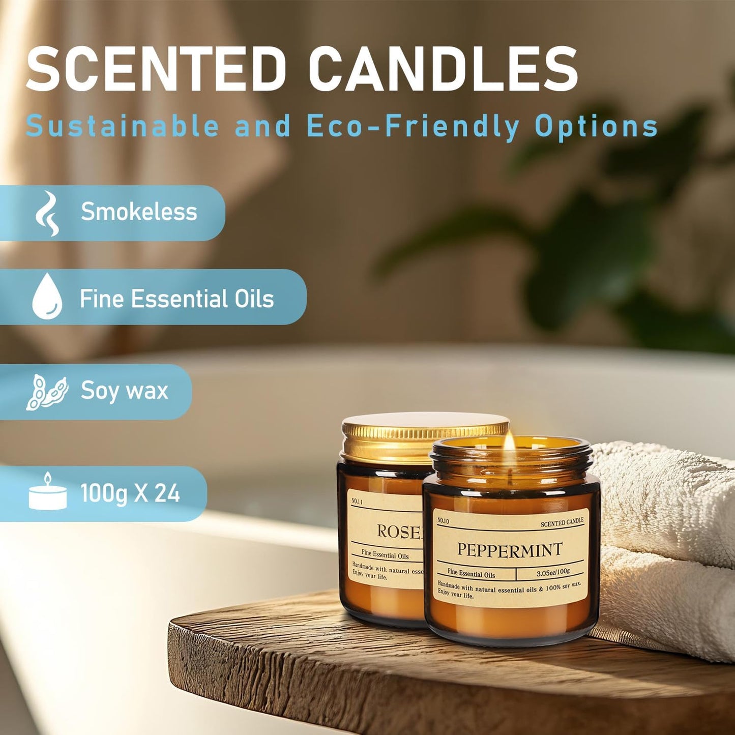 Scented Candle Set 24 Pack, Candle for Home Scented, Odor Eliminating, Stress Relief, Long Lasting Soy Wax Gift Set