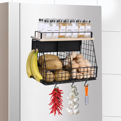 Large Magnetic Shelf for Fridge, Fruit and Vegetable Storage Wire Basket, Potato And Onion Storage Bin for Kitchen Organizers, Magnetic Spice Rack for Refrigerator, Kitchen Counter, RV and Laundry