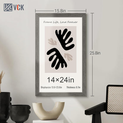 VCK 14x24 Frame 3 Pack, Gray Solid Wood Picture Frame, Exclusive Wood Grain, Wall Gallery Frame
