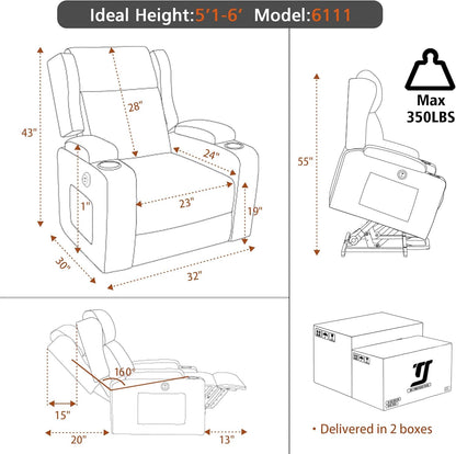 Lift Recliner Chair for Adults with Massage and Heating, Power Lift Recliner Chairs for Elderly, Corduroy Fabric Reclining Chair with USB &Type-C Port, Cup Holders, L6111 (Beige)