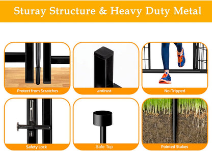 Garden Fencing 40 inch High, 8 Panels Total 17.7 Ft(L), Gate 17.7 Inches Wide with Low Sills, Dog Fence Outdoor for Yard. Rabbit Fence for Garden, Large Dog Pen, Border Fencing for Flower Beds