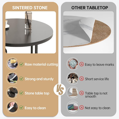 Coffee Tables for Living Room, Black Modern Decorative Coffee Center Table Set of 2, Sintered Stone Top & Sturdy Metal Base,for Living Room, Bedroom, Apartment