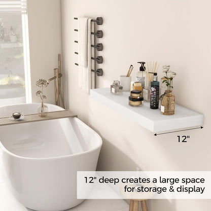 Fun Memories 30 Inch Floating Shelves White, 12 Inch Deep Floating Shelf for Books, 30 x 12 x 2 Deep & Thicked Wall Shelves for Bathroom, Living Room, Kitchen, Set of 1