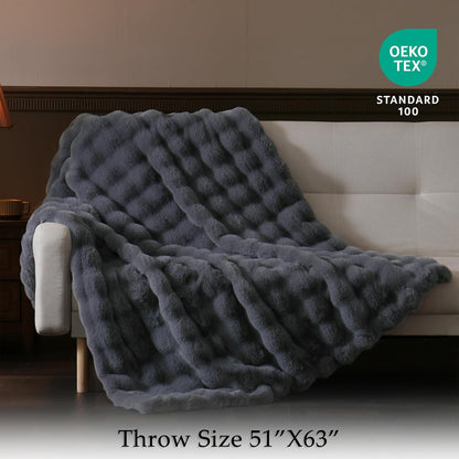 BENVWE Faux Fur Throw Blanket for Couch - Thickened Fluffy Soft Bubble Blanket for Living Room Home Decor - Fathers Day Birthday Gifts for Women Men, Grey, 50" x 60", 1300GSM