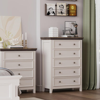 BLANKSPACE Dresser for Bedroom, 5 Drawer Dresser, Modern 5 Chest of Drawers, Farmhouse Storage Cabinet with 5 Drawers for Home Office, Dining Room, Antique White