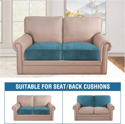 H.VERSAILTEX Velvet Stretch Couch Cushion Cover Plush Cushion Slipcover for Chair Loveseat Sofa Cushion Furniture Protector Seat Cushion Sofa Cover (2 Piece Large Sofa Cushion Covers, Peacock Blue)