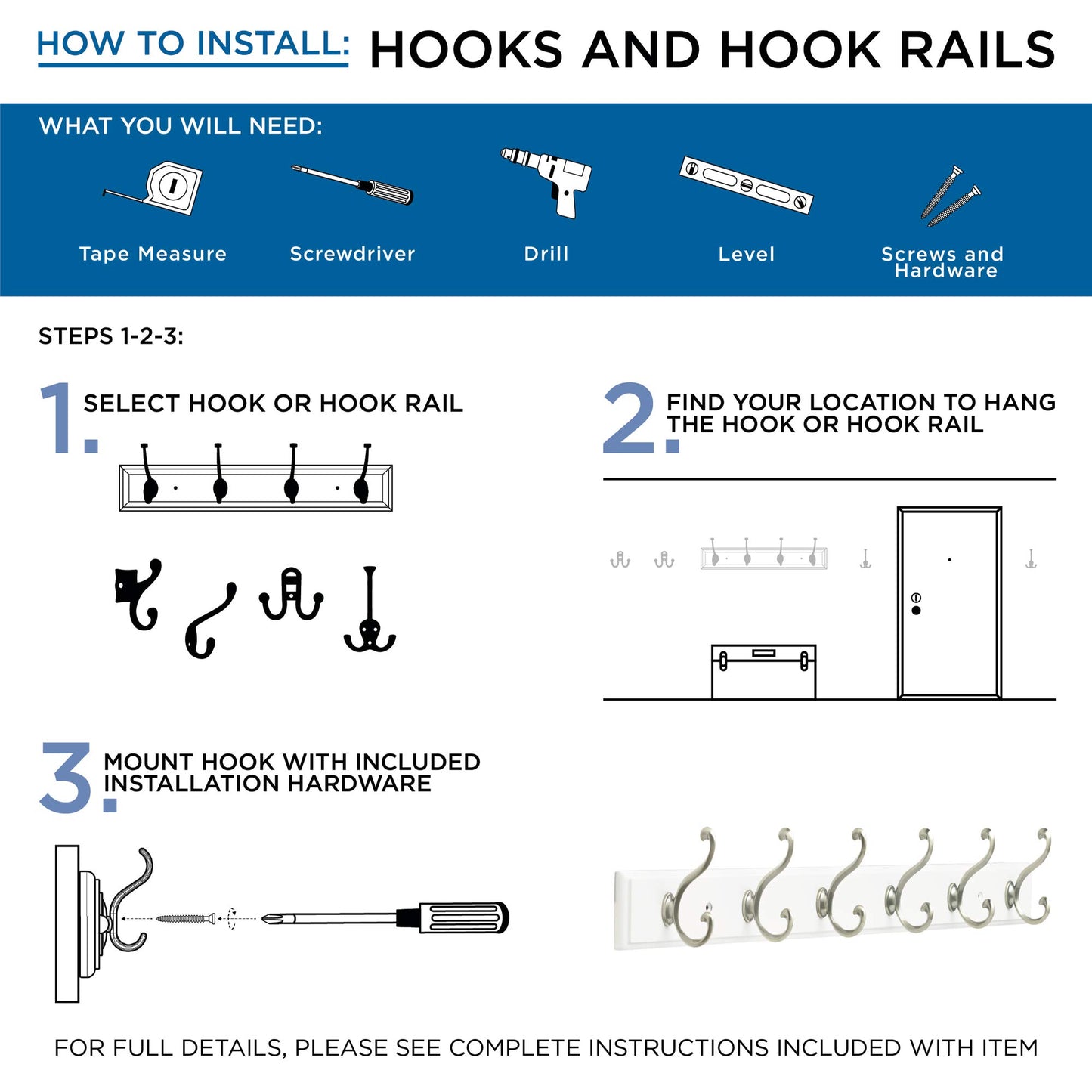 Franklin Brass Heavy Duty (1-Pack) 27" Coat Rack Wall Mount Pure White Hat Rack with 6 Hooks