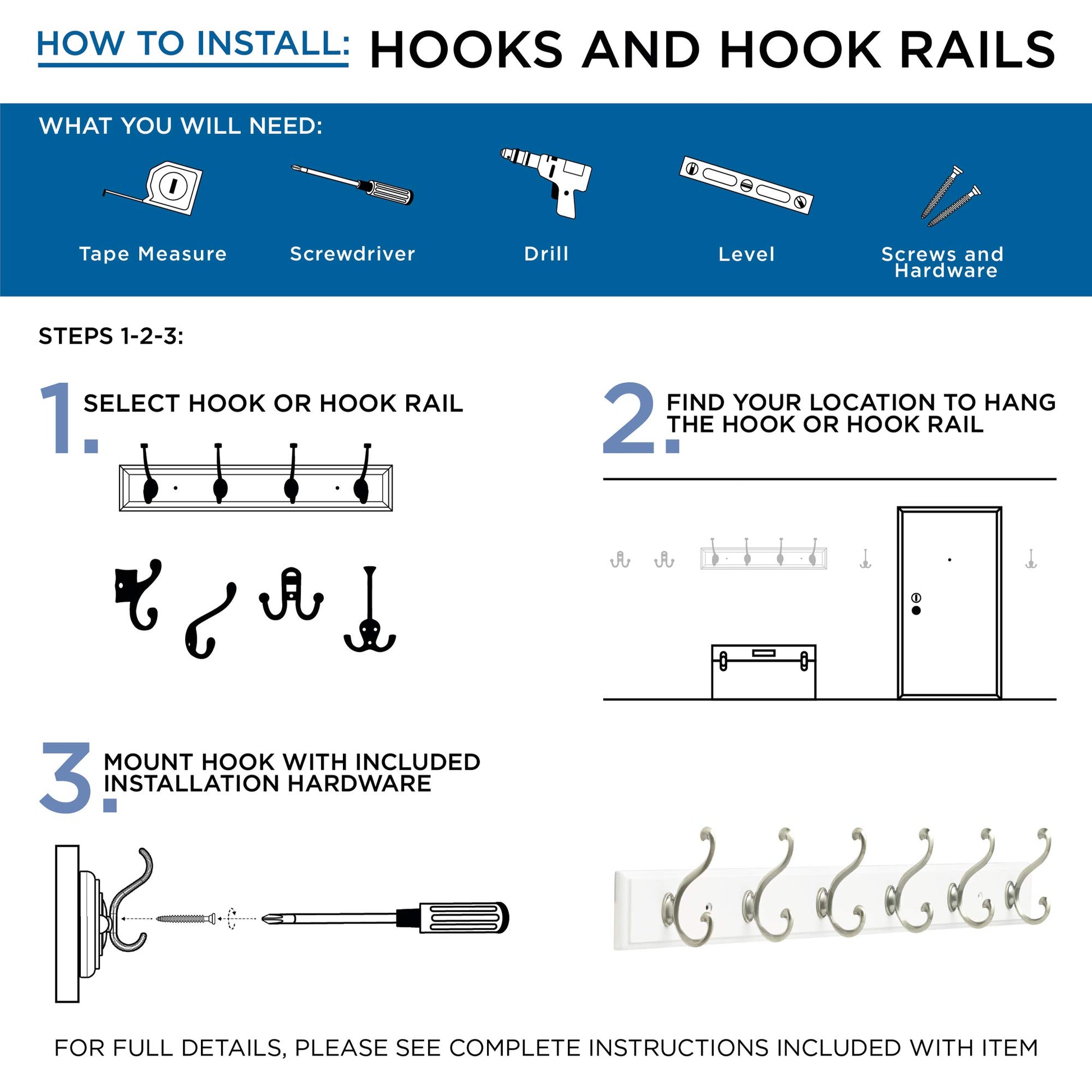 Franklin Brass Heavy Duty (1-Pack) 27" Coat Rack Wall Mount Pure White Hat Rack with 6 Hooks
